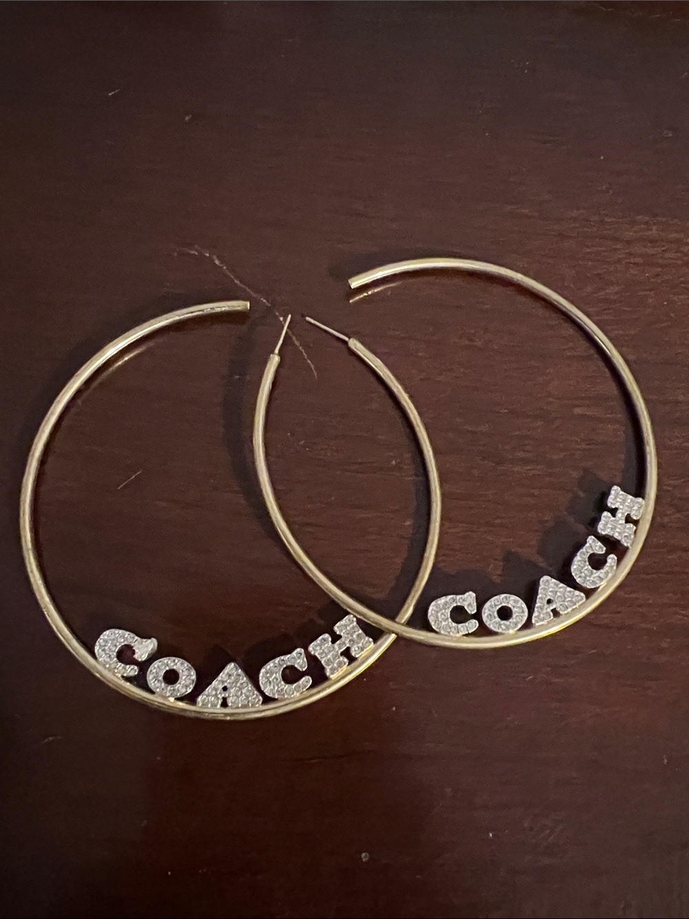 Coach Gold Hoop Earrings with Crystal Lettering